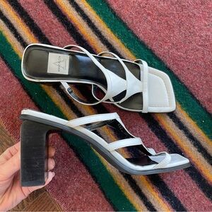 90 squared toe Strappy slide on heels white leather square heel Anne Klein